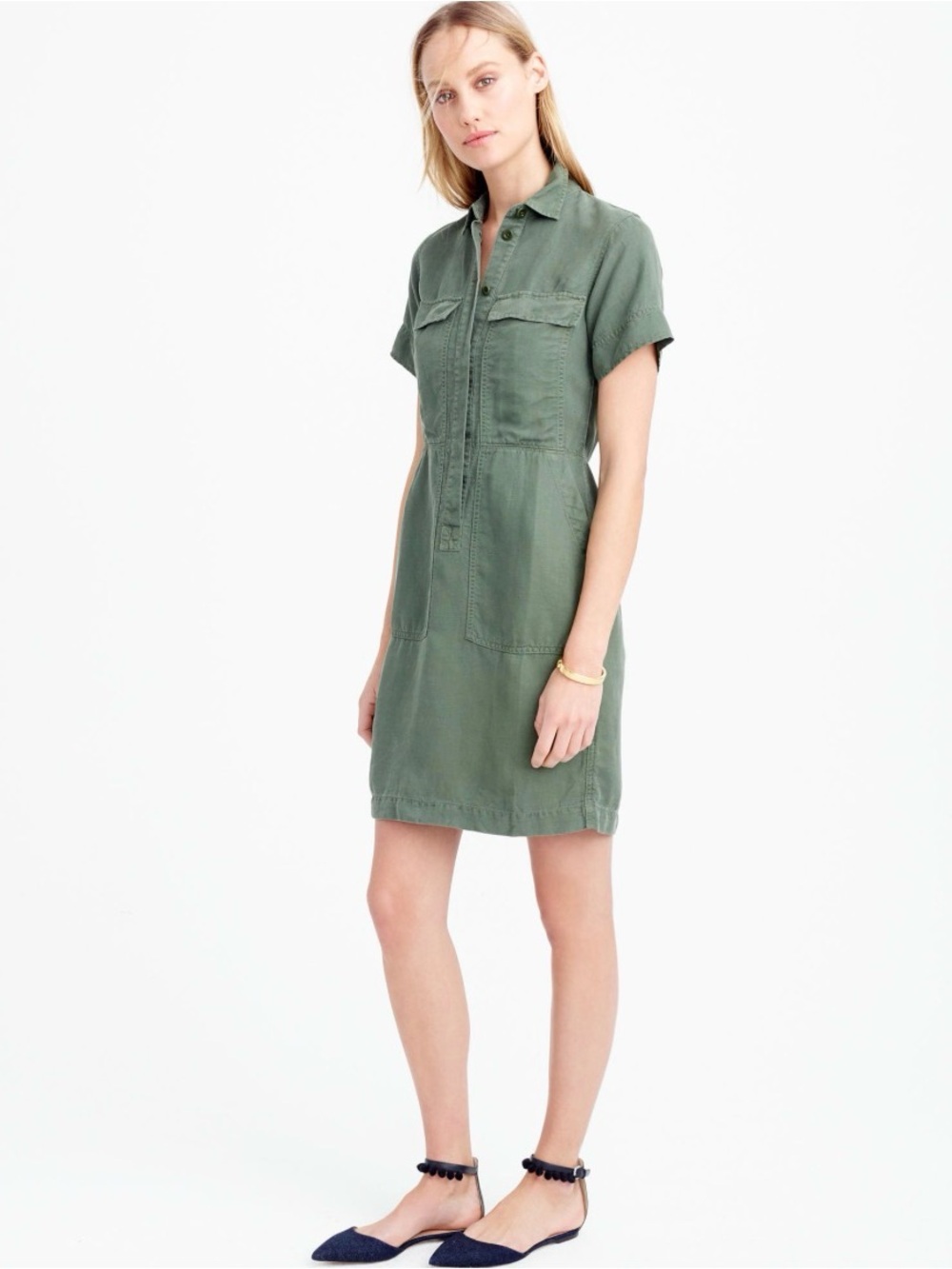 J. Crew Short-Sleeve Utility Dress in Olive